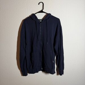 Eddie Bauer Hoodie Mens Medium Navy Blue Fleece Lined Ribbed Full Zip Winter